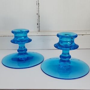 Vintage Fostoria Elegant Blue Glass Candle Holders